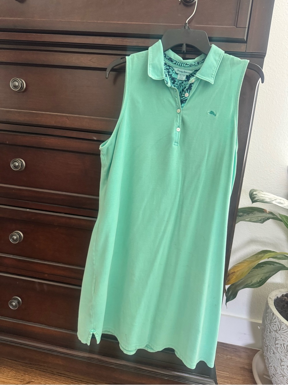 Tommy Bahama Aqua Green Polo Dress with Navy Floral Trim